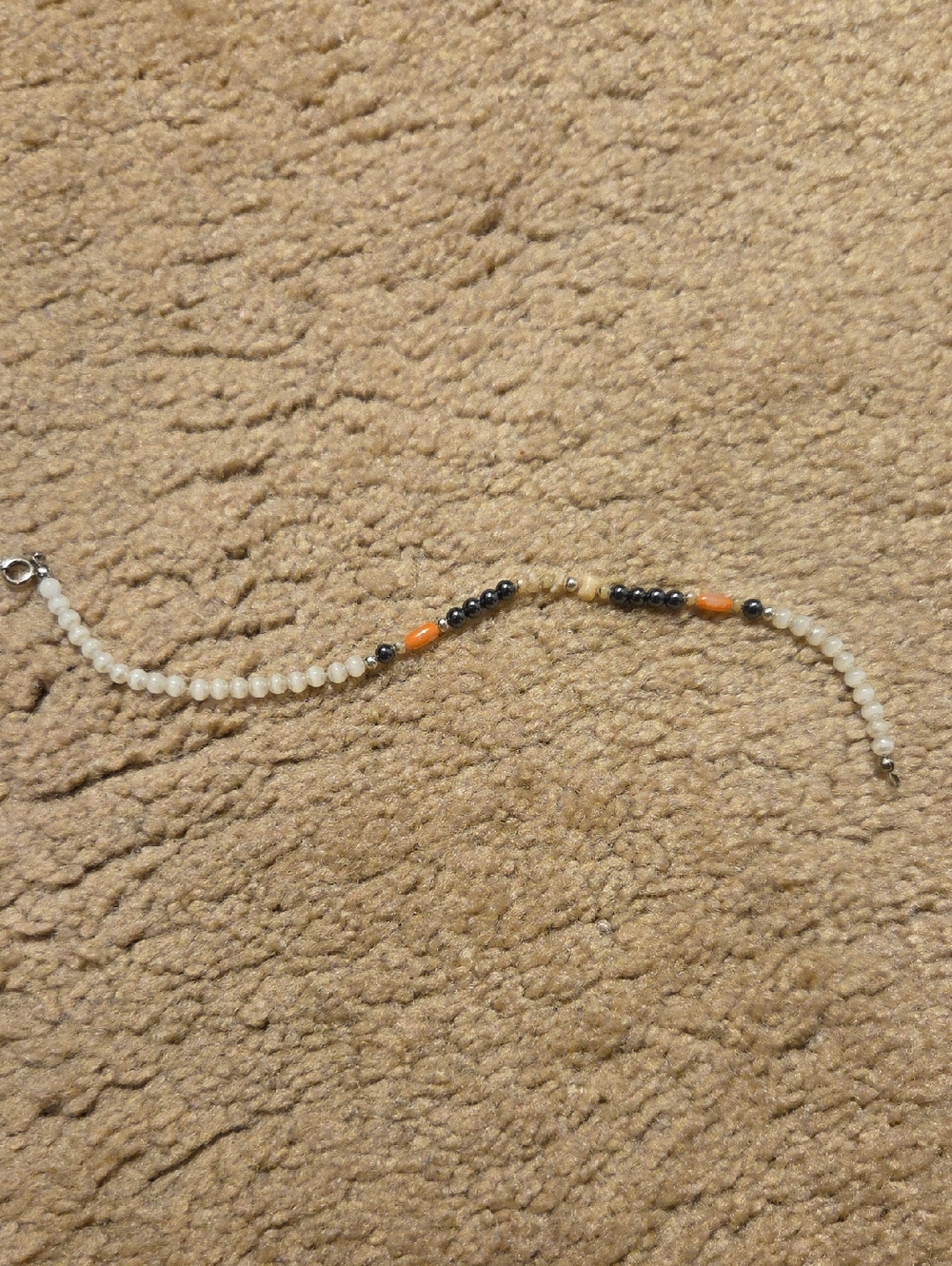 Beaded Pearl and Hematite Ankle Bracelet with Orange Accent